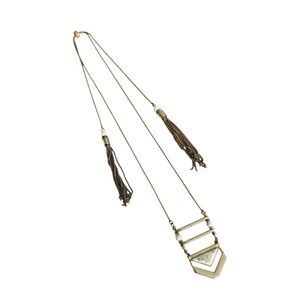 Tassel Pull Chain Adjustable Lariat Pendant Necklace White Gold Tone